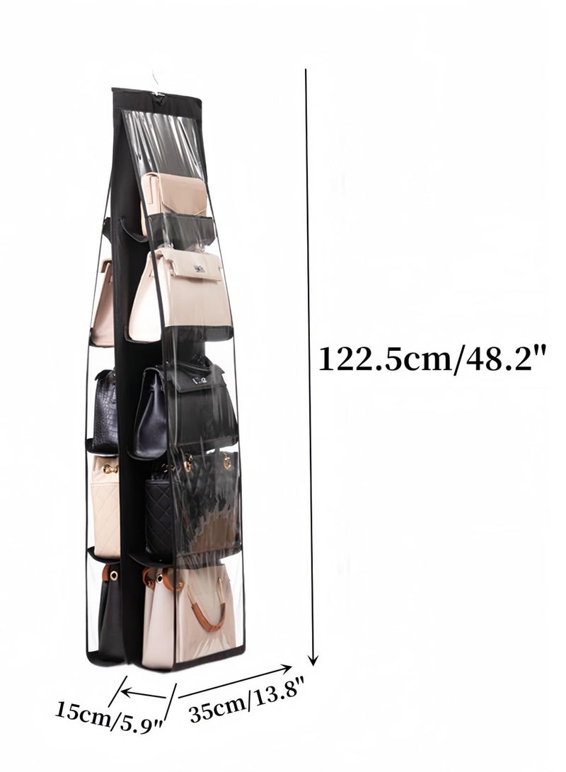 HaHaHai Handbag Hanging Organizer with 8 Pockets, Foldable Oxford Cloth Hanging Purse Organizer, Handbag Storage Hanger Closet Organizer for Family Closet Bedroom (Black)  - Image 2
