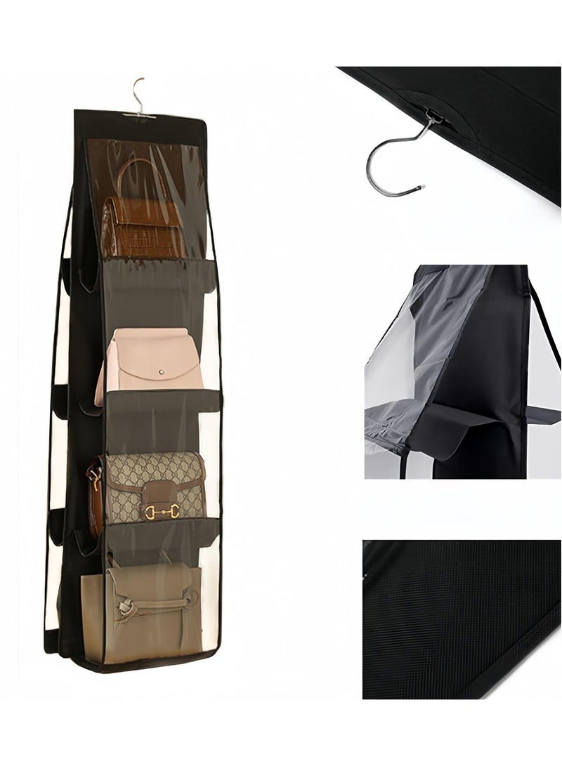 HaHaHai Handbag Hanging Organizer with 8 Pockets, Foldable Oxford Cloth Hanging Purse Organizer, Handbag Storage Hanger Closet Organizer for Family Closet Bedroom (Black)  - Image 3