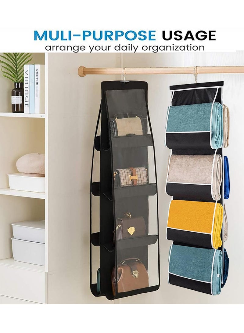 HaHaHai Handbag Hanging Organizer with 8 Pockets, Foldable Oxford Cloth Hanging Purse Organizer, Handbag Storage Hanger Closet Organizer for Family Closet Bedroom (Black)  - Image 5