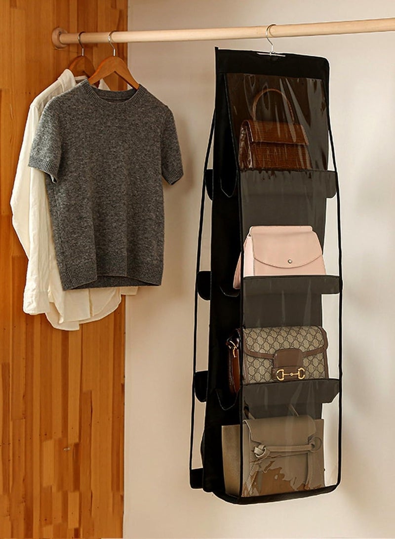 هاهاهاي منظم حقائب يد معلق مع 8 جيوب، منظم حقائب يد معلق من قماش أكسفورد قابل للطي، منظم حقائب يد معلق لخزانة ملابس للعائلة (أسود) - Image 4