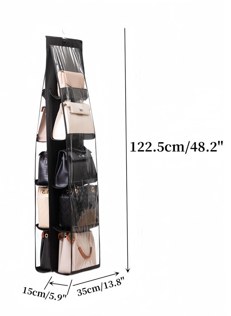 هاهاهاي منظم حقائب يد معلق مع 8 جيوب، منظم حقائب يد معلق من قماش أكسفورد قابل للطي، منظم حقائب يد معلق لخزانة ملابس للعائلة (أسود) - Image 2