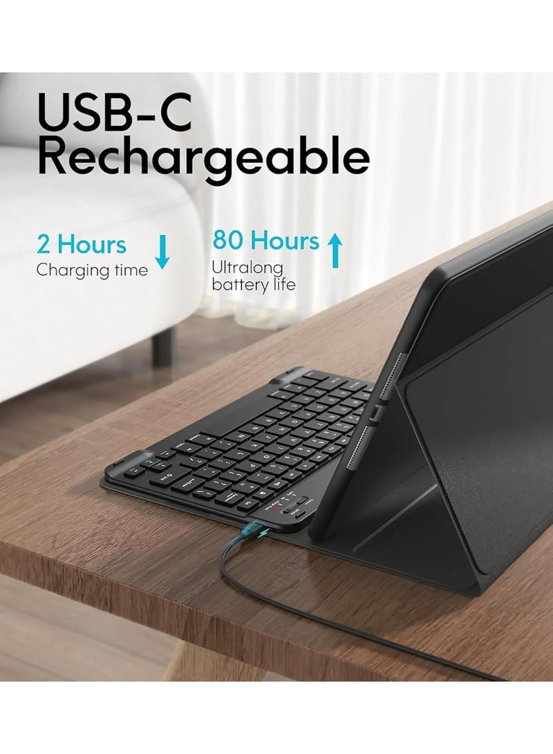 آرترابيت غطاء لوحة مفاتيح لجهاز Galaxy Tab S10 Lite/S10 FE/S9 FE/S9 مقاس 10.9-11 بوصة، قابل للفصل بمغناطيس، مزود بتقنية بلوتوث، وإضاءة خلفية بـ 7 ألوان، أسود - Image 3