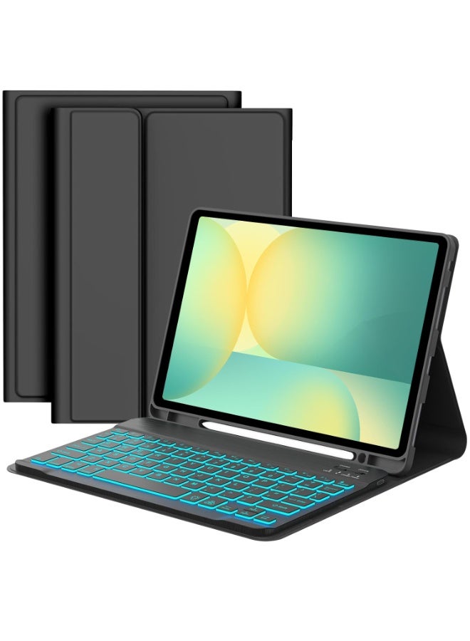 آرترابيت غطاء لوحة مفاتيح لجهاز Galaxy Tab S10 Lite/S10 FE/S9 FE/S9 مقاس 10.9-11 بوصة، قابل للفصل بمغناطيس، مزود بتقنية بلوتوث، وإضاءة خلفية بـ 7 ألوان، أسود - Image 1