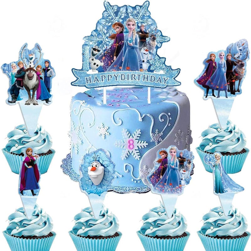 Fnjoe 25 Pcs Anime Cake Toppers, Happy Birthday Party Decorations, Blue Cake Decorations, Cute Party Supplies for Girls - Image 1