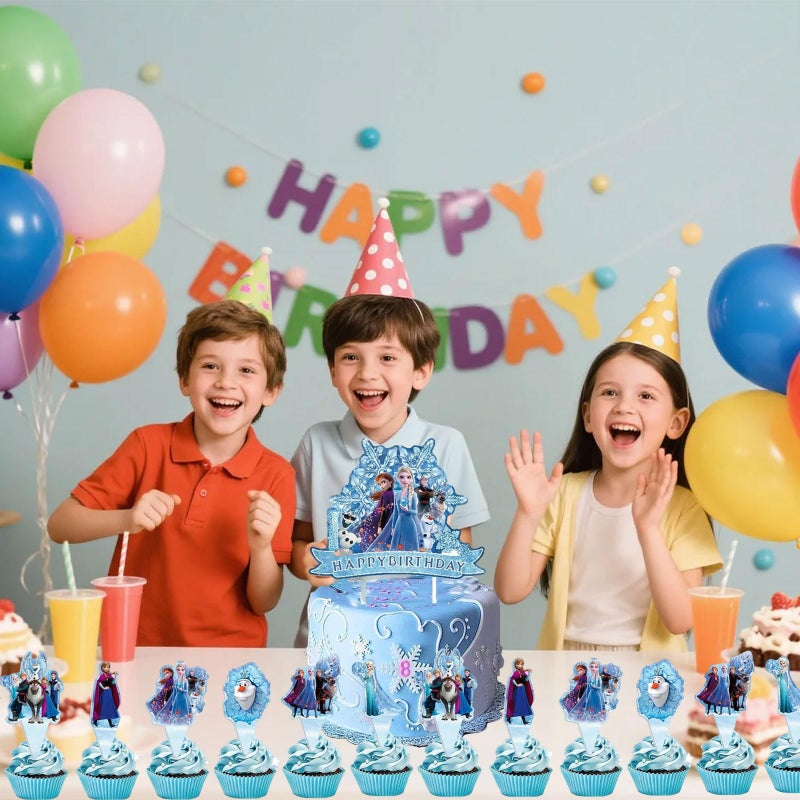 Fnjoe 25 Pcs Anime Cake Toppers, Happy Birthday Party Decorations, Blue Cake Decorations, Cute Party Supplies for Girls - Image 4