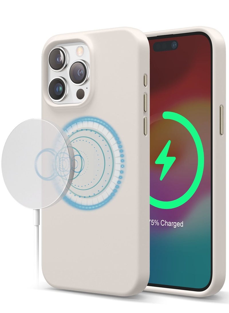 Elago Magnetic Liquid Silicone for iPhone 15 Pro MAX Case Cover with MagSafe Shockproof - Stone  - Image 1