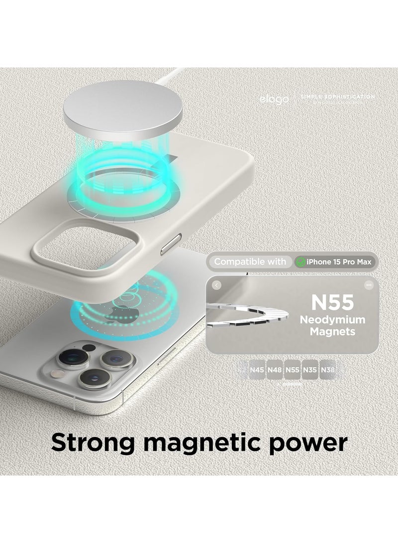 Elago Magnetic Liquid Silicone for iPhone 15 Pro MAX Case Cover with MagSafe Shockproof - Stone  - Image 5