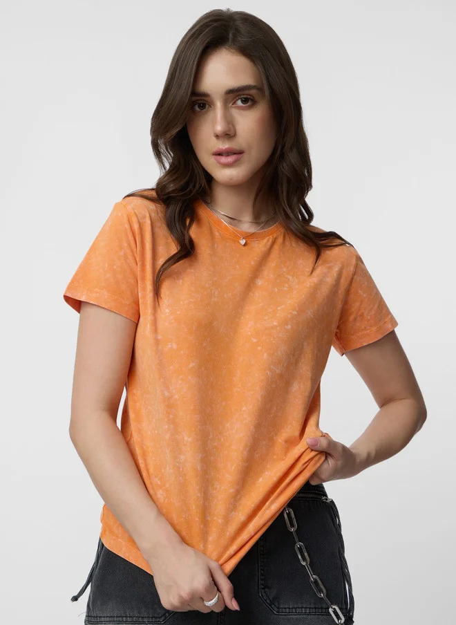 ذا سوليد ستور The Souled Store Women Regular Fit Solid Orange T-Shirt