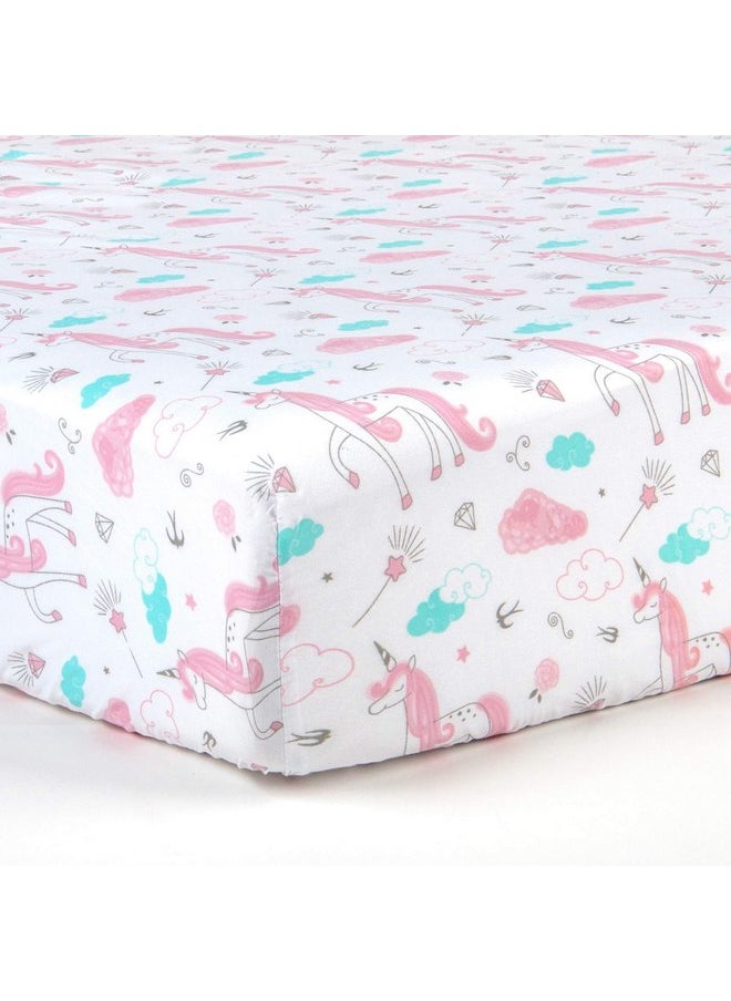 Tadpoles Tadpoles 2-Piece Unicorn Crib Sheets | Collection of 2 Fitted Crib Sheets | Made of 100% Brushed Microfiber Polyester | Soft, Smooth, Breathable & Durable | Ideal for Babies | White & Pink  - Image 2