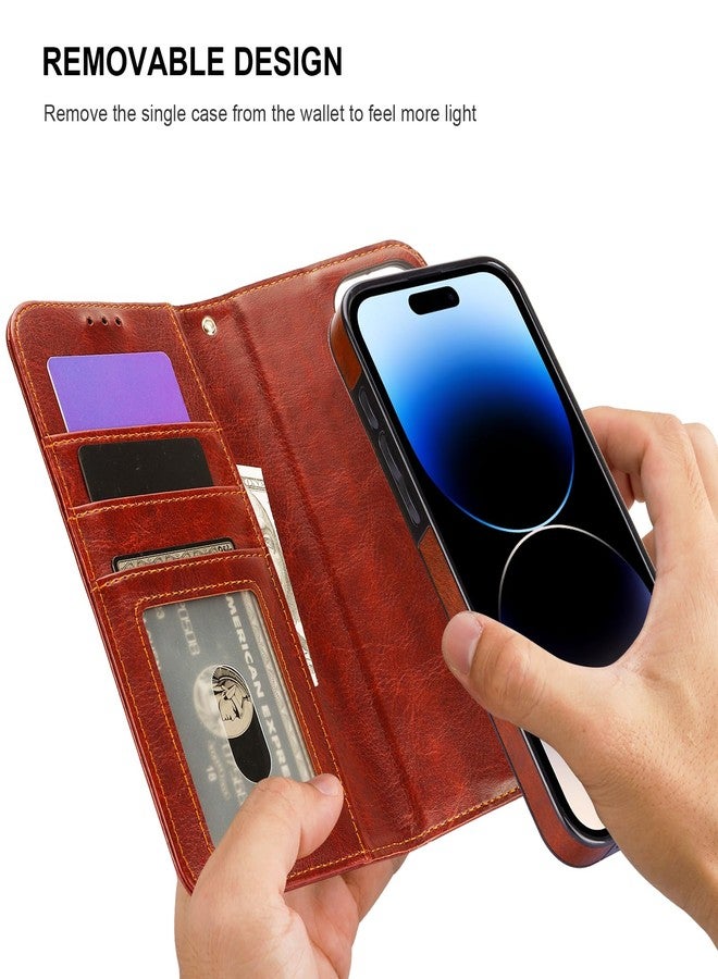 Bocasal for iPhone 14 Pro Max Wallet Case Compatible with MagSafe Wireless Charging, RFID Blocking Magnetic Leather Case with Card Slots Holder Kickstand Detachable Wrist Strap 6.7 Inch (Brown) - Image 3