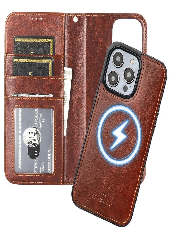 Bocasal for iPhone 14 Pro Max Wallet Case Compatible with MagSafe Wireless Charging, RFID Blocking Magnetic Leather Case with Card Slots Holder Kickstand Detachable Wrist Strap 6.7 Inch (Brown) - Image 1