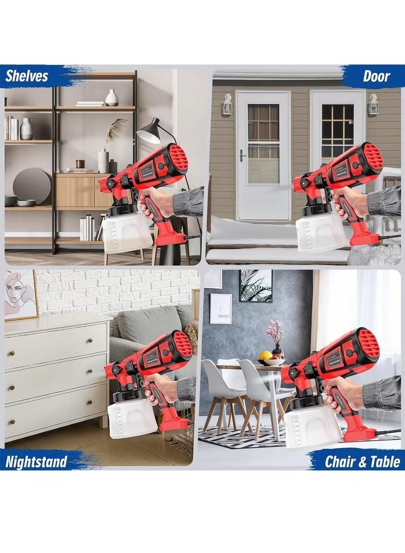 بخاخ طلاء، مسدس رش طلاء HVLP 800 وات، مسدس طلاء كهربائي 1400 مل مع 4 فوهات و3 أنماط، للأثاث، الخزانات، السياج، الجدران، الأبواب، كراسي الحديقة(أحمر) - Image 5