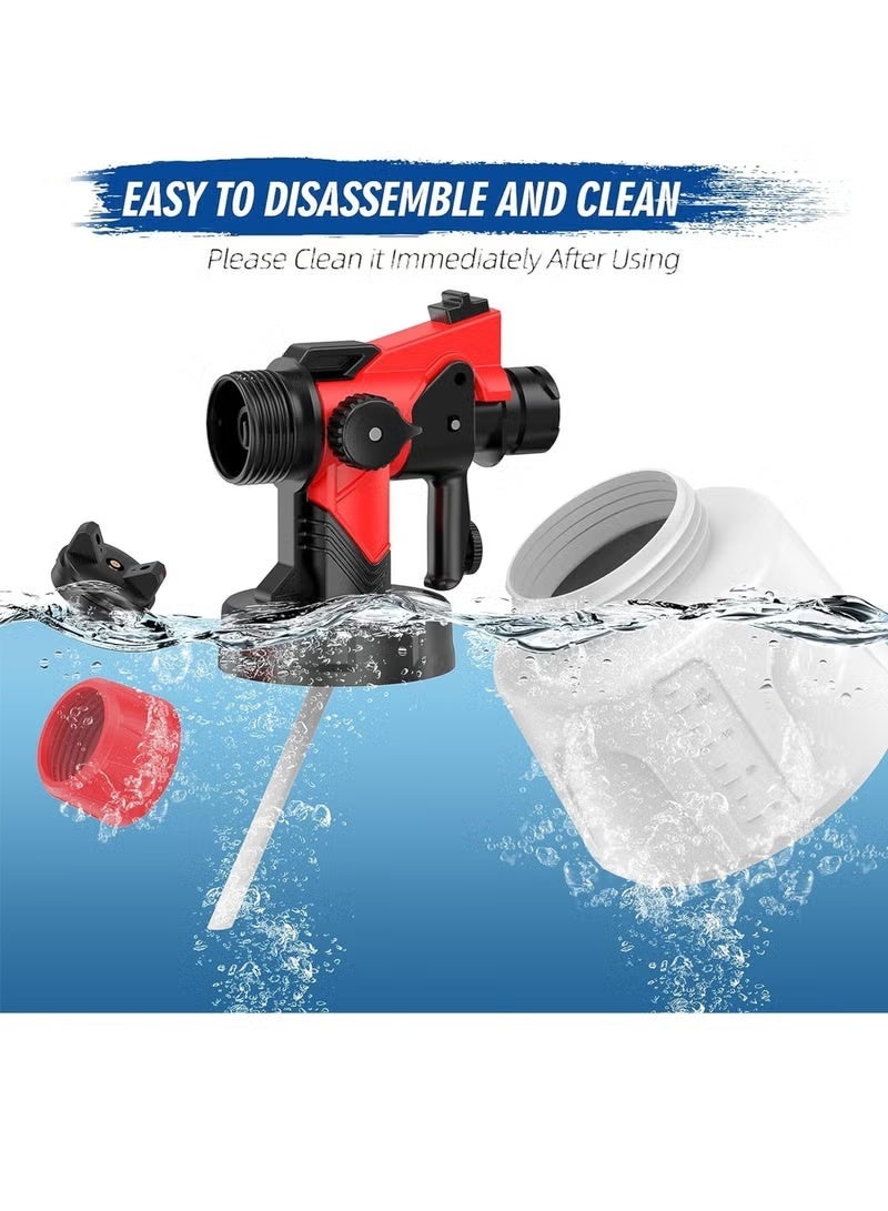 بخاخ طلاء، مسدس رش طلاء HVLP 800 وات، مسدس طلاء كهربائي 1400 مل مع 4 فوهات و3 أنماط، للأثاث، الخزانات، السياج، الجدران، الأبواب، كراسي الحديقة(أحمر) - Image 4