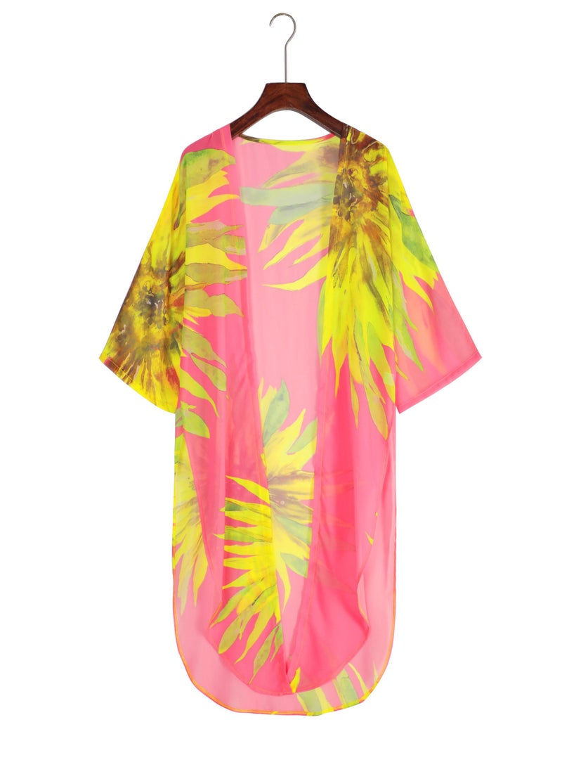 Loquat Floral Print Cardigan Boho Bikini Cover Up Beachwear  - Image 4