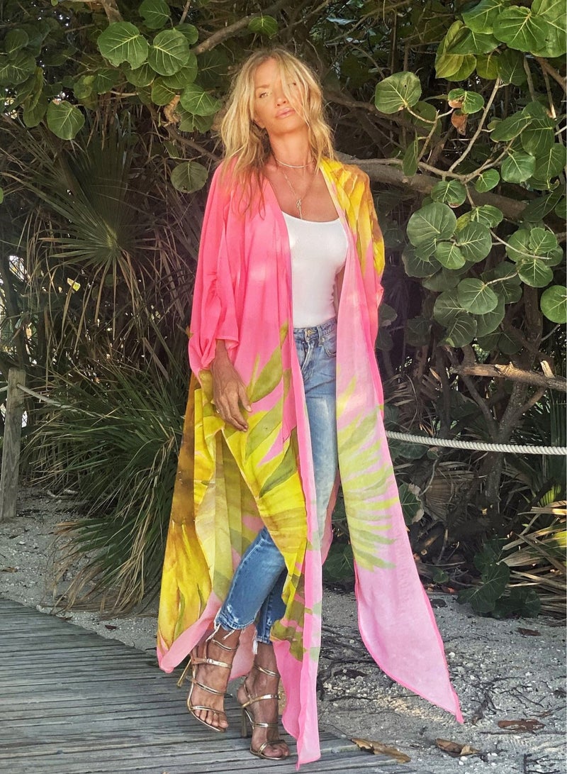 Loquat Floral Print Cardigan Boho Bikini Cover Up Beachwear  - Image 1