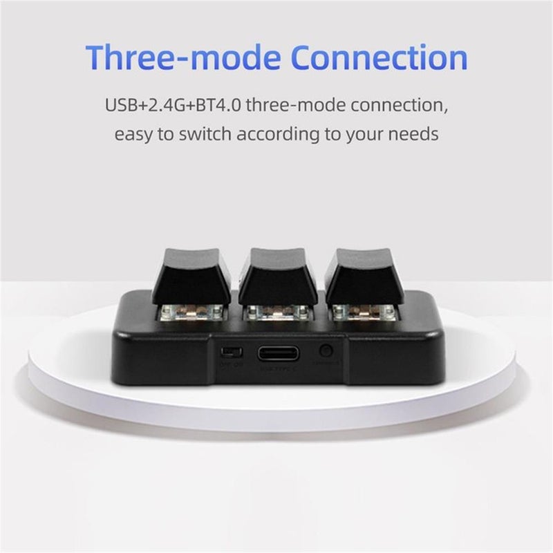 MK321-Pro 3-key Customized Keyboard with Mechanical Blue Switch USB+2.4G+BT Connection for Office Game Multimedia Black - Image 3