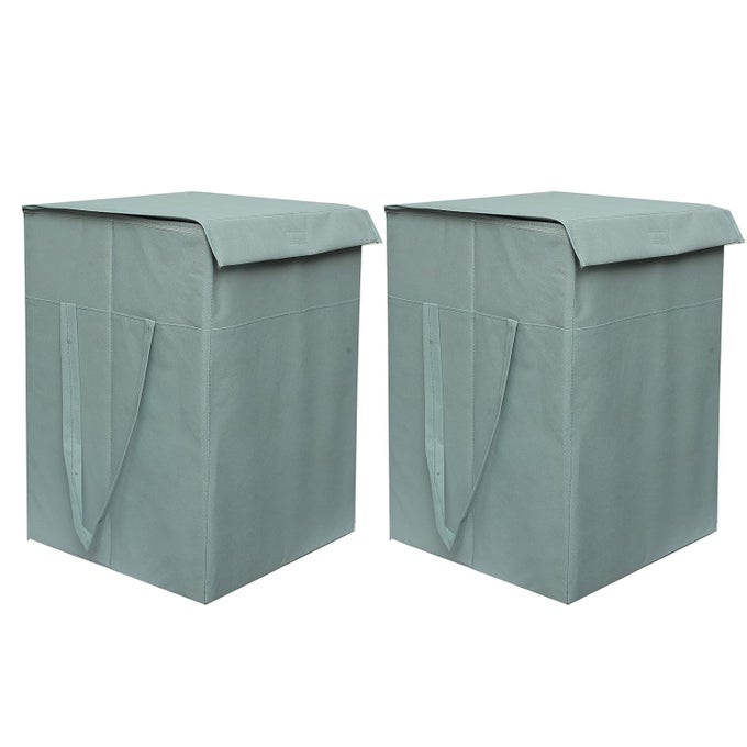 LARGE LAUNDRY BAG 75L DURABLE AND COLLAPSIBLE FOLDABLE LAUNDRY BASKET WITH LID STORAGE BAG WITH SIDE HANDLES FOR CLOTHES TOYS BEDROOM KIDS ROOM BATHROOM PACK OF 2 GREY