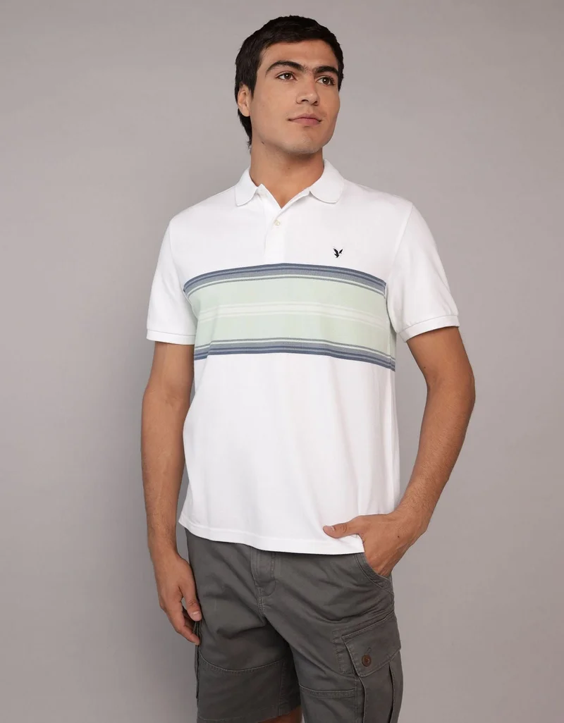 American Eagle AE Logo Striped Polo Shirt