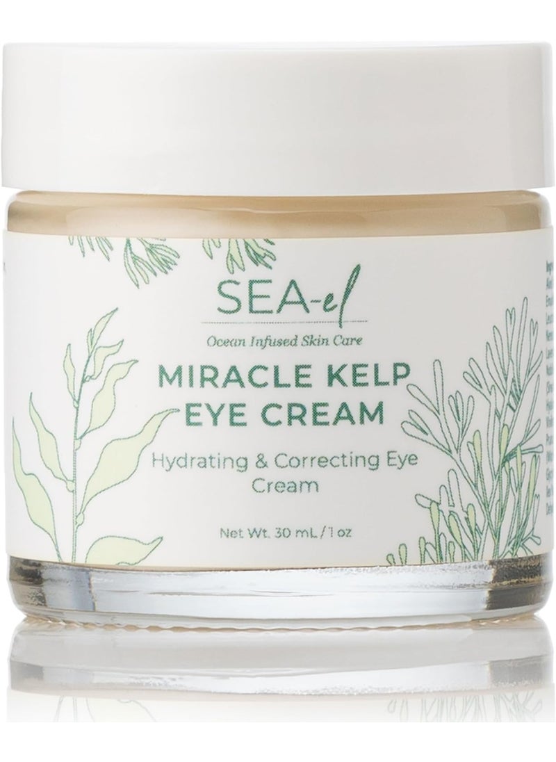 Sea-El Miracle Sea Kelp Eye Cream Hydrating & Correcting Yerba Mate Caffeine & Hyaluronic Acid for Dark Circles Bags & Puffiness - Daily Anti Aging Moisturizer for Women & Men, Vegan - 1 Oz 
