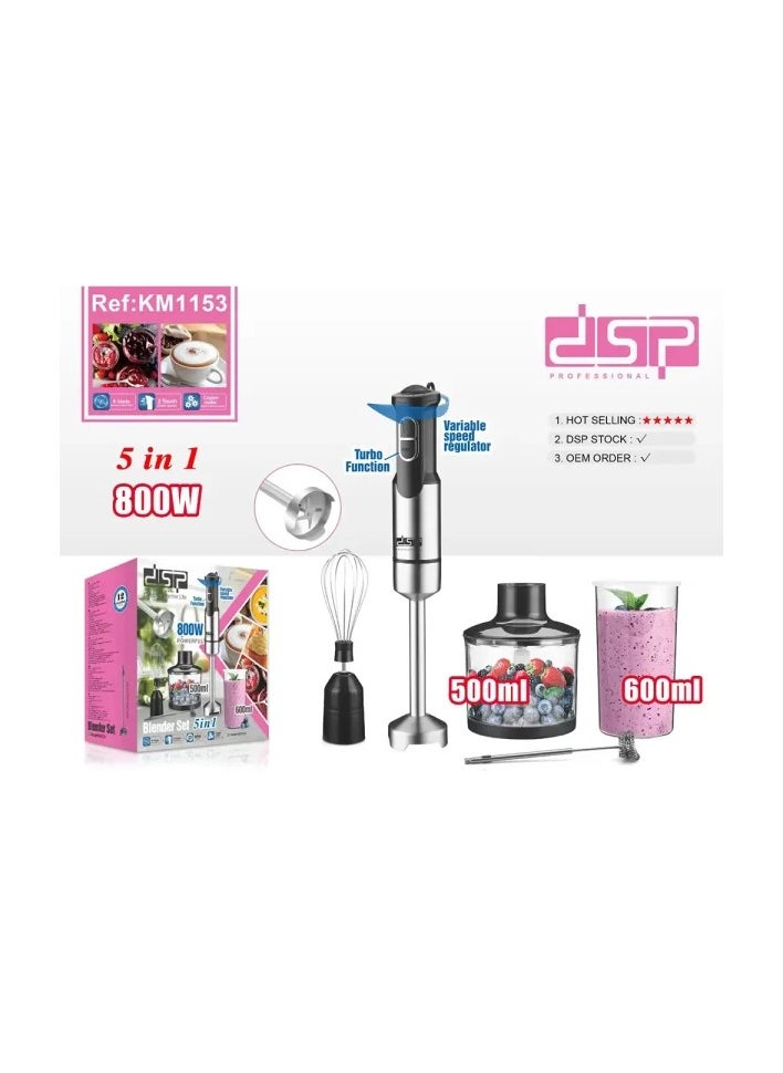 DSP - dsp Hand Blender 5-in-1 Blender Set - 800W Full Copper Motor, Turbo Function, Variable Speed, Stainless Steel Body & Blades, KM1153 (Black) - Image 1