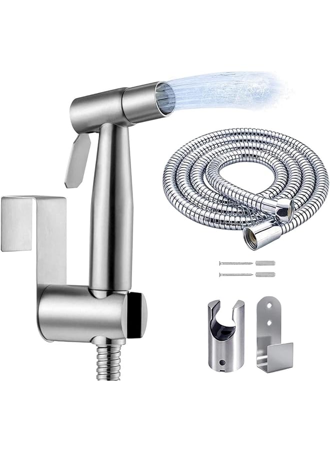 The Bros Handheld Shattaf Set, The Bros Stainless Steel Brushed Toilet Shattaf Baby Cloth Diaper Wash Shower Sprayer Head, for Flush Toilet, Pet Bath, Washing Car, Personal Hygiene - Image 1