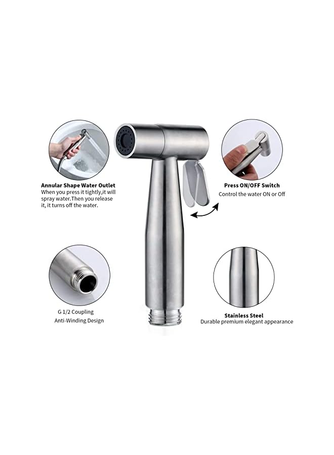 The Bros Handheld Shattaf Set, The Bros Stainless Steel Brushed Toilet Shattaf Baby Cloth Diaper Wash Shower Sprayer Head, for Flush Toilet, Pet Bath, Washing Car, Personal Hygiene - Image 4