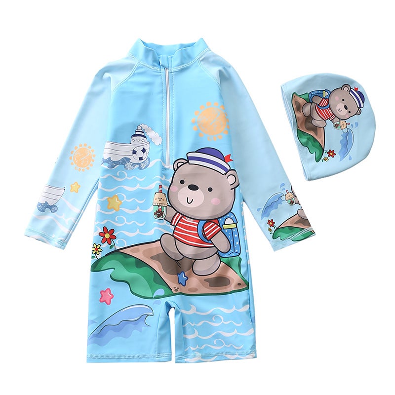 New Children''s Swimsuit Girls One-Piece Swimsuit Unicorn Boy Long-Sleeved Beach Sun Protection Surfing Swimsuit - Image 1