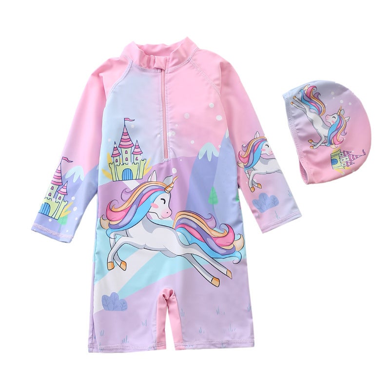 New Children''s Swimsuit Girls One-Piece Swimsuit Unicorn Boy Long-Sleeved Beach Sun Protection Surfing Swimsuit - Image 3