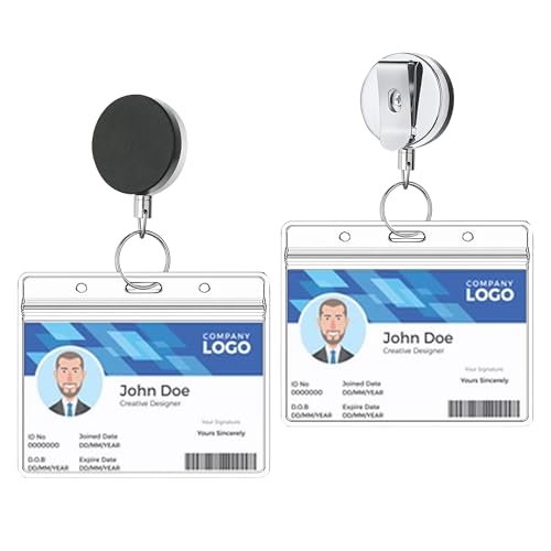 GLUN® Pack of 2 Metal Badge Id Card Holders with Horizontal Silicon Card Holder for Office Employee and Staff Retractable YOYO Badge Reel Steel and Black Lanyard for Id Cards - Image 1