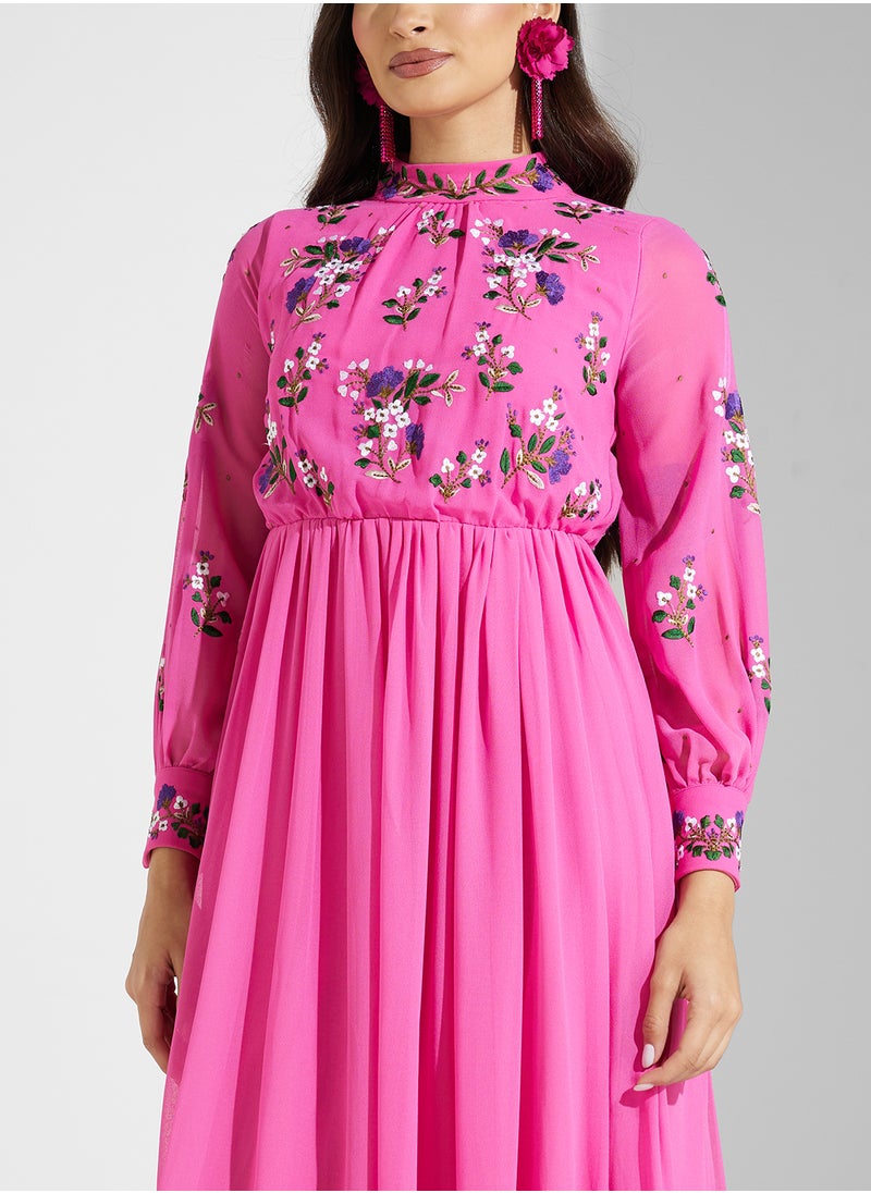 Frock and Frill - Embellished Pleated Maxi Dress - Image 1