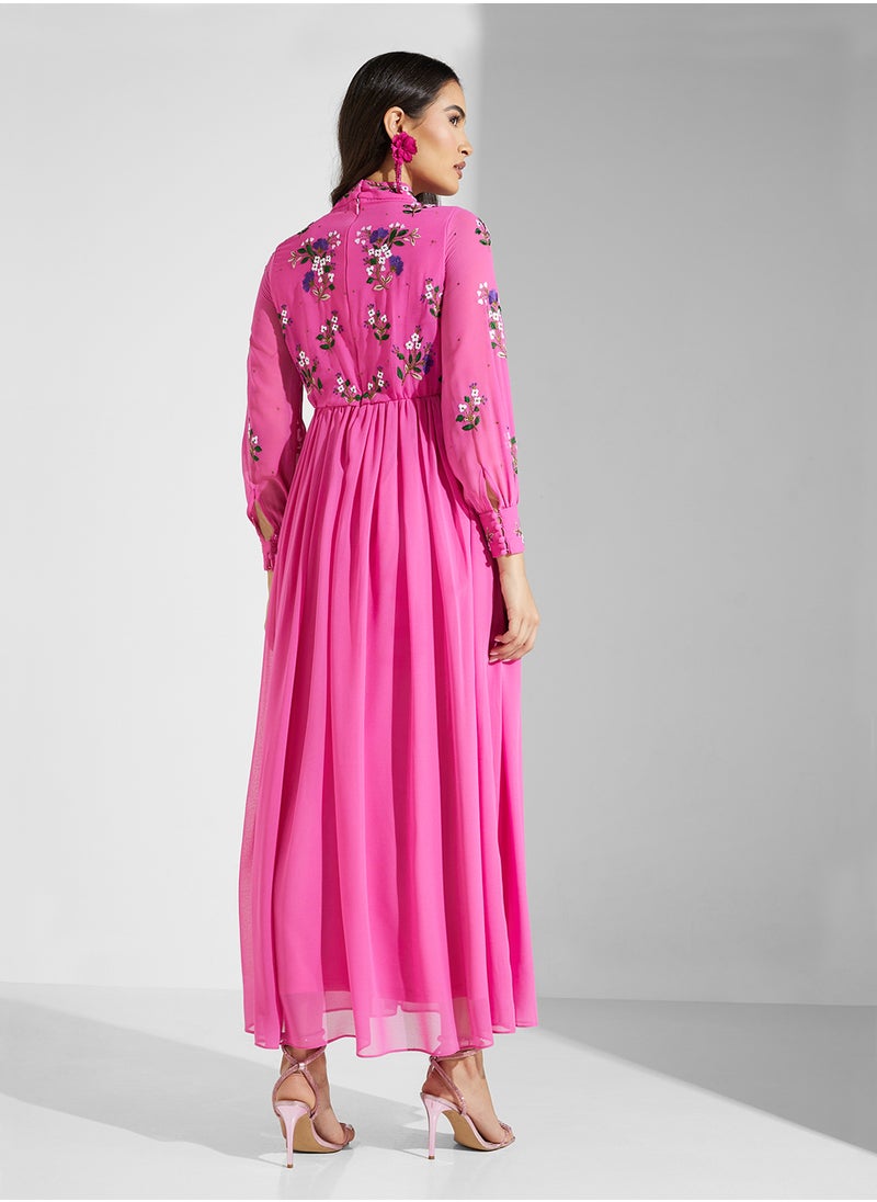 Frock and Frill - Embellished Pleated Maxi Dress - Image 1