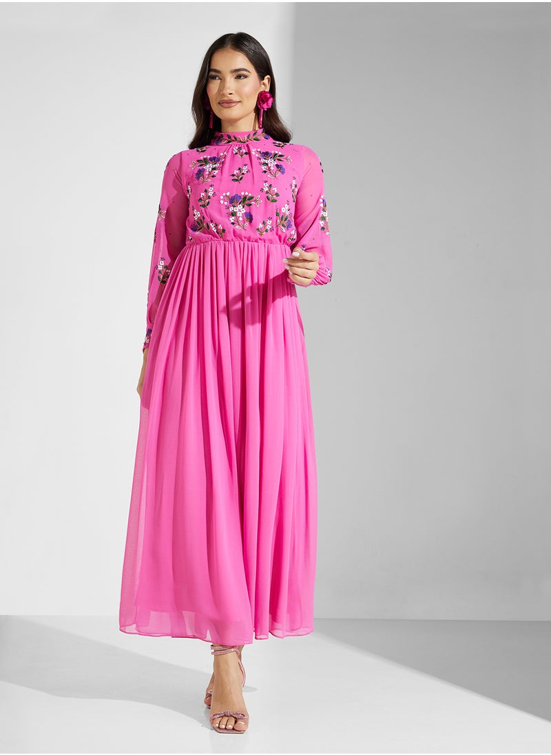 Frock and Frill - Embellished Pleated Maxi Dress - Image 1