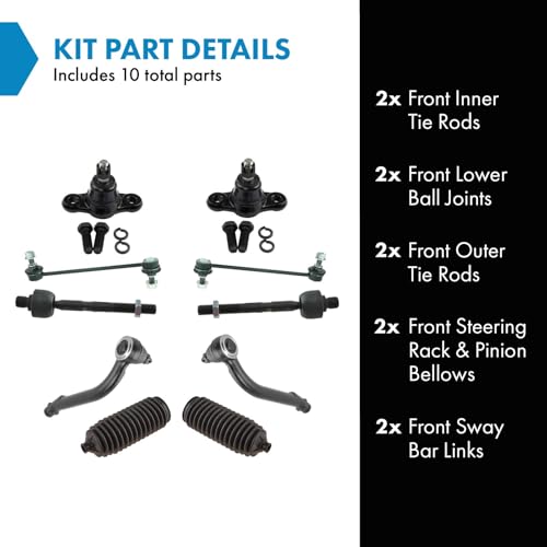 TRQ Front Steering & Suspension Kit Ball Joint Steering Rack & Pinion Bellow Sway Bar Stabilizer Link Tie Rod Compatible with 2007-2010 Hyundai Elantra 2010-2013 Kia Forte Forte Koup - Image 2