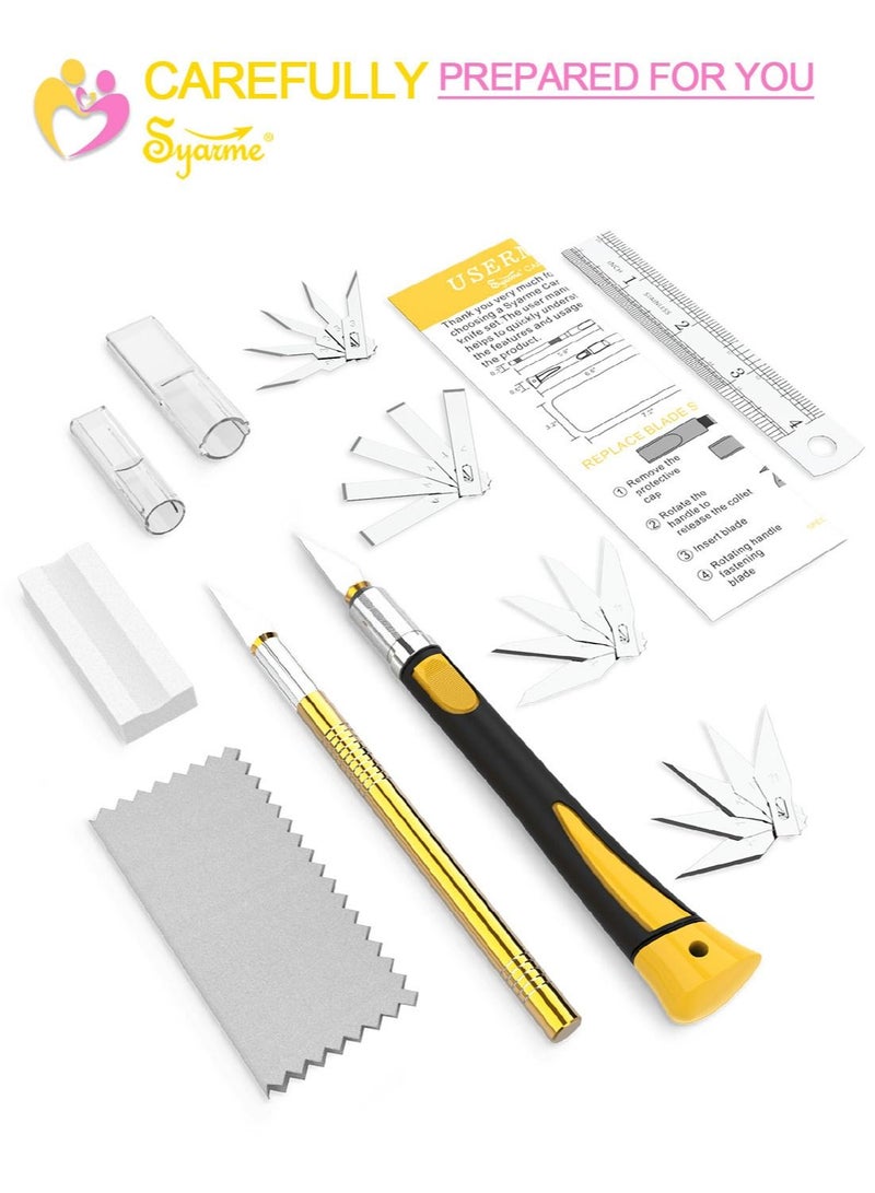 Syarme Precision Knife, Craft Hobby Utility Carving Knife Set, for Art, Hobby, Scrapbook and Sculpture Etc, Contains 2 Knives, 20 Blades, EVA Storage Box, Ruler, Whetstone, Cleaning Cloth - Image 3