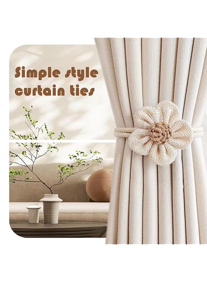 إيروريكس 4 قطع من مشابك تثبيت الستائر المصنوعة يدويًا من اللؤلؤ على شكل زهرة بوهو مع دبابيس تثبيت الستائر بحبل عباد الشمس الأنيق البسيط لديكور غرفة النوم بوهو وغرفة المعيشة والمطبخ قطعتان باللون الكريمي وقطعتان باللون الكاكي - Image 5