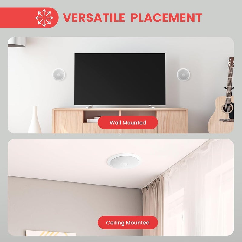 Pyle 6.5'' In-Wall/In-Ceiling Midbass Speakers (Pair) - 2-Way Woofer Speaker System Directable 1” Titanium Dome Tweeter Flush Mount Design w/ 65Hz - 22kHz Frequency Response 250 Watts Peak - PDIC60 - Image 2