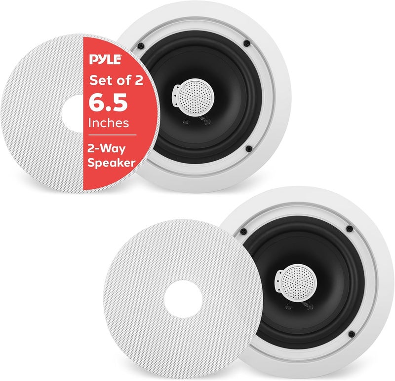 Pyle 6.5'' In-Wall/In-Ceiling Midbass Speakers (Pair) - 2-Way Woofer Speaker System Directable 1” Titanium Dome Tweeter Flush Mount Design w/ 65Hz - 22kHz Frequency Response 250 Watts Peak - PDIC60 - Image 1