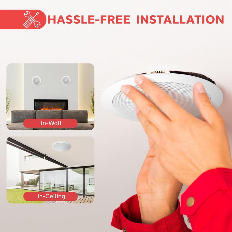 Pyle 6.5'' In-Wall/In-Ceiling Midbass Speakers (Pair) - 2-Way Woofer Speaker System Directable 1” Titanium Dome Tweeter Flush Mount Design w/ 65Hz - 22kHz Frequency Response 250 Watts Peak - PDIC60 - Image 5