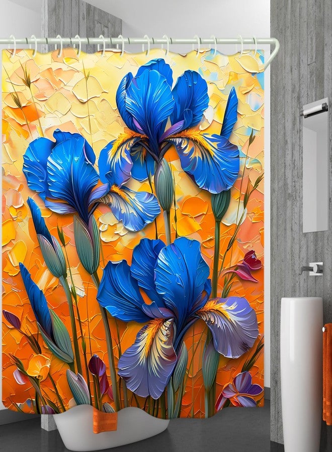 LYFANS Bathroom Shower Curtains Brings a Pleasant Mood to Bathing, with a Unique Artistic Waterproof Oil Painting Blue Flower Shower Curtain (72x79 Inches) Equipped with 12 Hooks. - Image 2