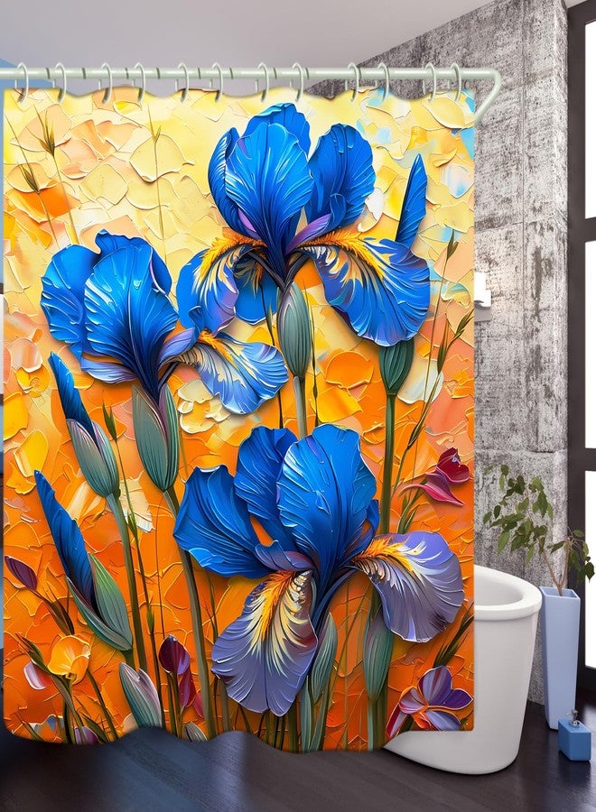 LYFANS Bathroom Shower Curtains Brings a Pleasant Mood to Bathing, with a Unique Artistic Waterproof Oil Painting Blue Flower Shower Curtain (72x79 Inches) Equipped with 12 Hooks. - Image 5