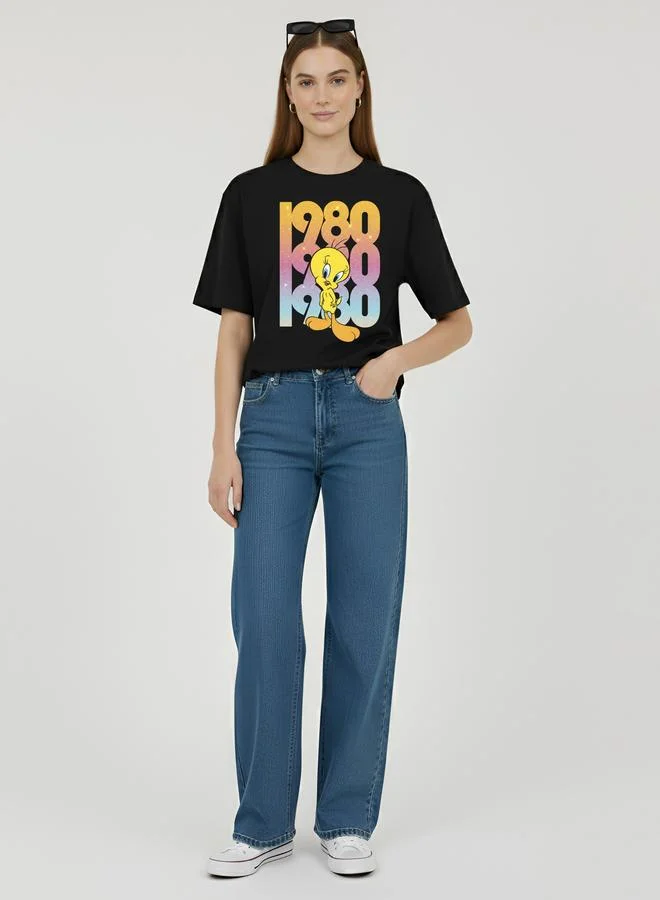 Looney Tunes Graphic Print Round Neck Fashion T-shirt