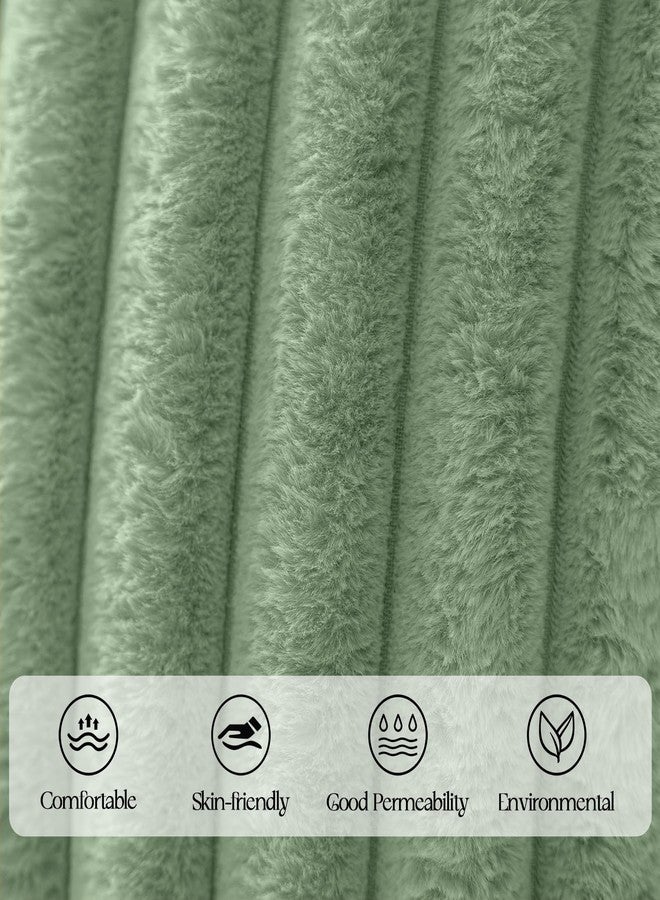 MOSAYT Spring Faux Fur Throw Pillow Covers 18x18, Set of 2, Plush Velvet Soft Pillow Case,Fluffy Striped Decorative Couch Pillow Covers for Sofa, Bedroom, Living Room(Sage Green) - Image 2