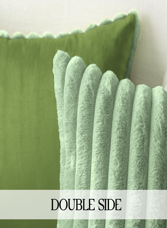 MOSAYT Spring Faux Fur Throw Pillow Covers 18x18, Set of 2, Plush Velvet Soft Pillow Case,Fluffy Striped Decorative Couch Pillow Covers for Sofa, Bedroom, Living Room(Sage Green) - Image 5