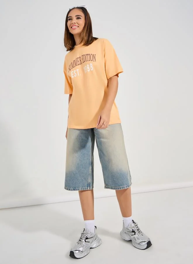 ستايلي Oversized Summer Edition Print Dropped Shoulder T-Shirt