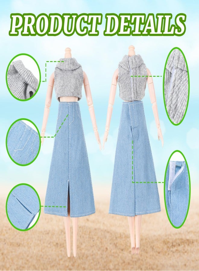 Bencailor 8 Pieces Summer Doll Clothes for 11.8 Inch Doll Accessories Sweaters Denim Pant Regular Outfit Clothing for Gift(Vibrant Color) - Image 5