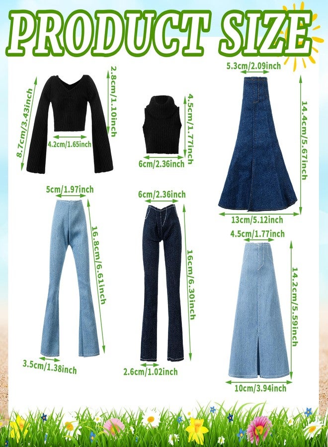 Bencailor 8 Pieces Summer Doll Clothes for 11.8 Inch Doll Accessories Sweaters Denim Pant Regular Outfit Clothing for Gift(Vibrant Color) - Image 3