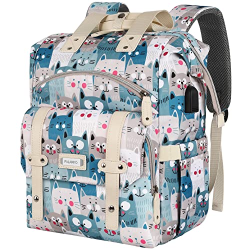 FALANKO Laptop Backpack for Women,Teacher Doctor Nurse Work Purse Bag for 15.6 Inch Laptop,Cute Cartoon Pattern backpack With USB Charging Port RFID Anti Theft Pocket, Large Travel Bookbag for Women - Image 1