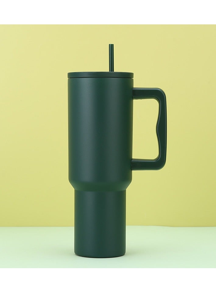 إيفرين كوب بسعة 40 أونصة مع مقبض وغطاء من القش، كوب معزول، زجاجة مياه من الفولاذ المقاوم للصدأ قابلة لإعادة الاستخدام، كوب للسفر، حامل أكواب، هدايا صديقة للنساء، مجموعة رحلتها، طراز بسيط وحديث - Image 1