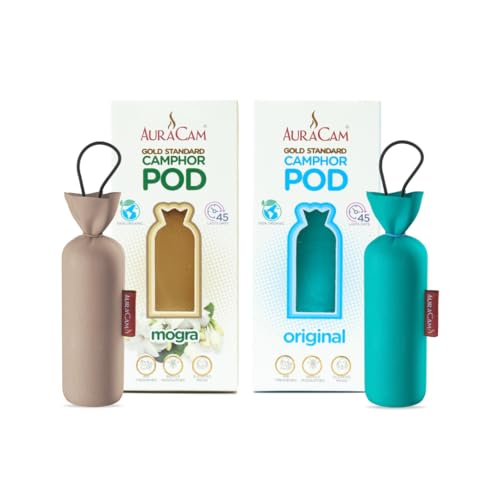 AuraCam Gold Standard Camphor Pods (1 Original + 1 Mogra) - Pack of 2 - Organic Camphor Cone Air freshener For Room, Car, Bathroom, Office & Toilet | Long-Lasting Camphor pods - Image 1