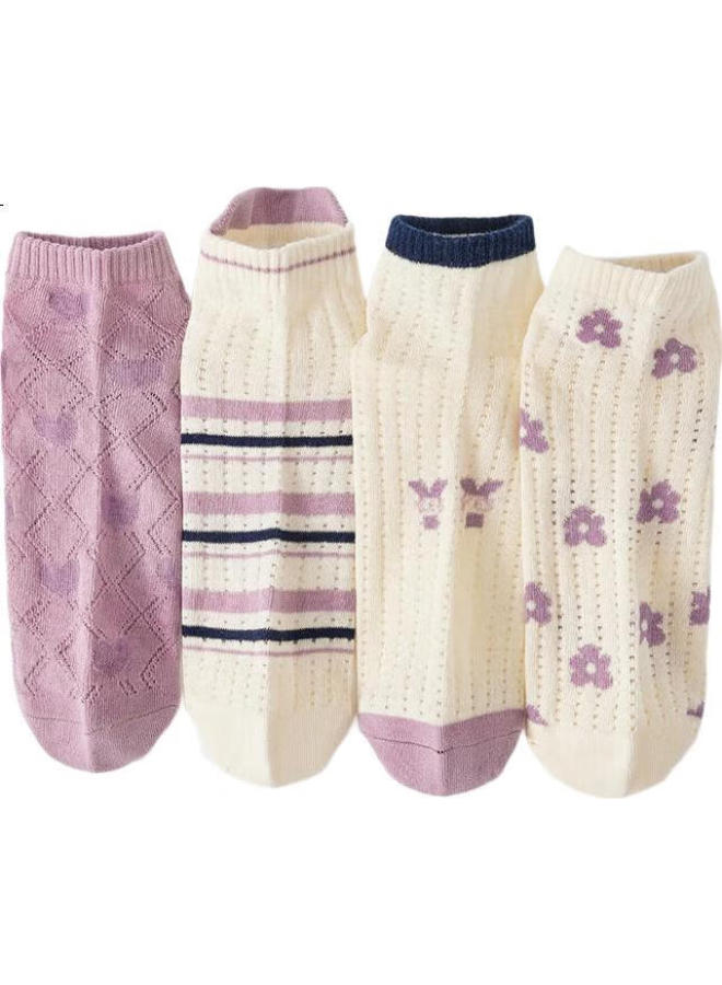 Your Sun Yiershuang [Antibacterial And Odor-Resistant] Women'S Socks, Summer Mesh Socks, Sweat-Absorbing, Casual, Versatile Sports Short Socks, 5 Pairs - Image 1